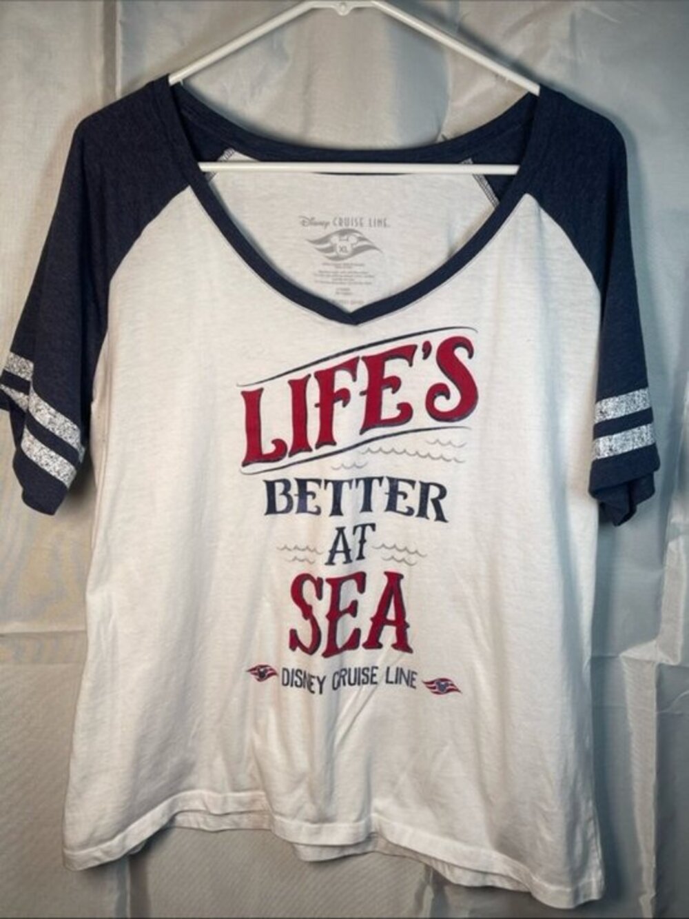 Disney Cruise Line V-Neck S/S Life's Better At Sea Shirt Size XL EUC #5155